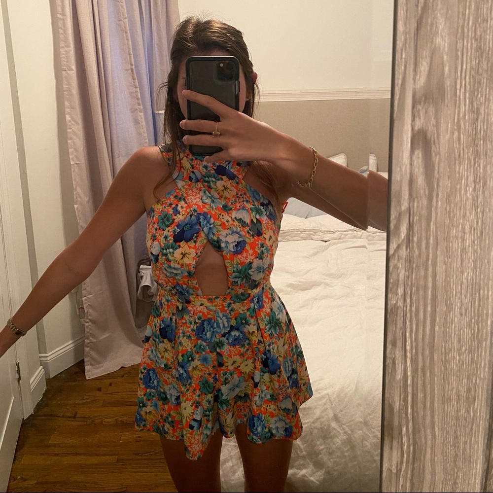 Neon Floral Topshop Romper With Cut Outs
